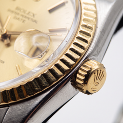 Rolex Oyster Perpetual Date 14k Gold & Steel Champagne Dial Wrist Watch