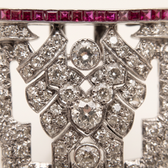Art Deco Diamond and Ruby Platinum Dress Clips