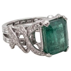 8.5 Carat Colombian Emerald Diamond Art Deco Platinum Cocktail Ring