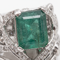 8.5 Carat Colombian Emerald Diamond Art Deco Platinum Cocktail Ring