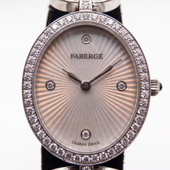 Orologio da polso Fabergé in oro bianco 18 carati con lunetta e quadrante tempestati di diamanti