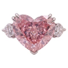 3.02 Carat Fancy Purplish Pink VS2 Heart Modified Brilliant Diamond Platinum Rin