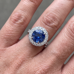 9.98 Carat Blue Round Sapphire White Gold Ring
