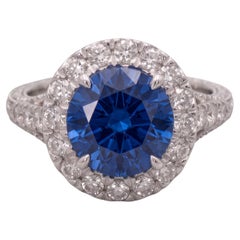 9.98 Carat Blue Round Sapphire White Gold Ring