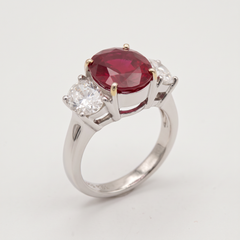 6.29 Carat Red Oval Ruby White and Yellow Gold Ring