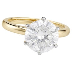 GIA-zertifizierter Ring aus Gelb- und Weißgold mit einem runden Brillanten von 3 Karat, H, VVS2