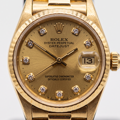 Rolex Datejust Armbanduhr aus 18 Karat Gelbgold mit Diamantzifferblatt