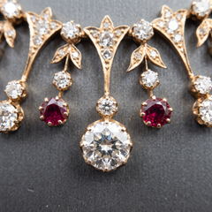 Antique Old Mine Diamond and Ruby Festoon Necklace, Circa 1880