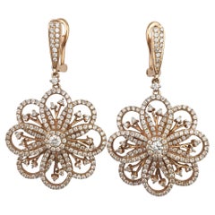 3 Carat Diamond Flower Dangle Drop Earrings in 14K Rose Gold