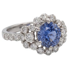 2 Carat Light Blue Sapphire Brilliant Diamond Halo Ring