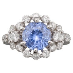2 Carat Light Blue Sapphire Brilliant Diamond Halo Ring
