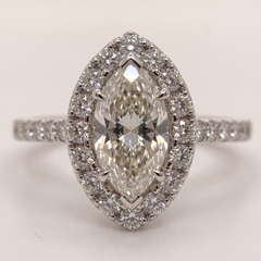 18k White Gold Marquise Diamond East-West Halo Ring