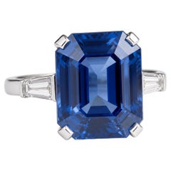C. DUNAIGRE Certified 12.72 Carat Vivid blue Octagonal/step cut Sapphire Ring