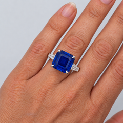 GIA Certified 6.48 Carat Blue Octagonal Sapphire Platinum Ring