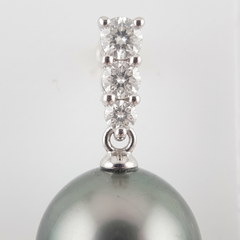 Mikimoto Black South Sea Pearl Diamond 18k White Gold Drop Earrings