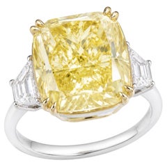 Bague avec diamant certifié GIA de 5,02 carats, de couleur jaune fantaisie, pureté SI1, taille « coussin »