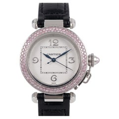 Cartier Pasha 18k White Gold Factory-Set Pink Diamond Bezel Wrist Watch