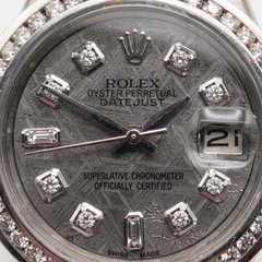 Montre Rolex Datejust en or blanc 18 carats, modèle Tridor, avec cadran personnalisé en diamant et météorite