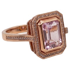 7 Carat Pink Kunzite Diamond Halo 14k Rose Gold Ring