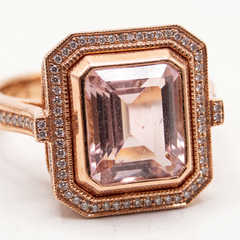 7 Carat Pink Kunzite Diamond Halo 14k Rose Gold Ring