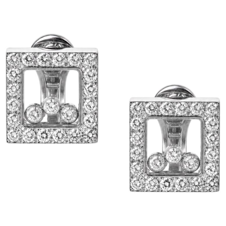 Orecchini a bottone CHOPARD Happy Diamonds in oro bianco 18 carati con diamanti, 2010 in vendita