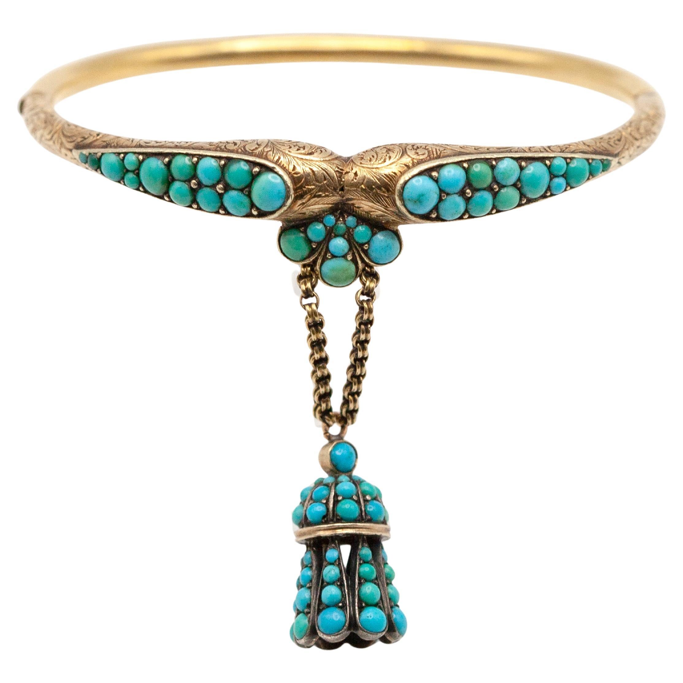 Victorian 18K Yellow Gold Turquoise Bangle