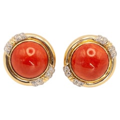 Pendientes de clip de coral con diamantes YG 18K Trío de los años 80