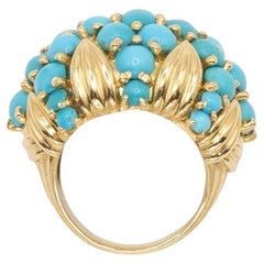 Vintage 18K Yellow Gold Persian Turquoise Dome Ring