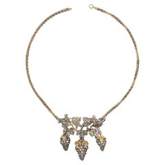 Antique 14K and Silver Top Diamond Grape and Leaf Necklace c. 1900s