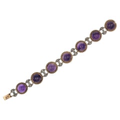 Bracelet ancien en or jaune 14K avec diamant et améthyste