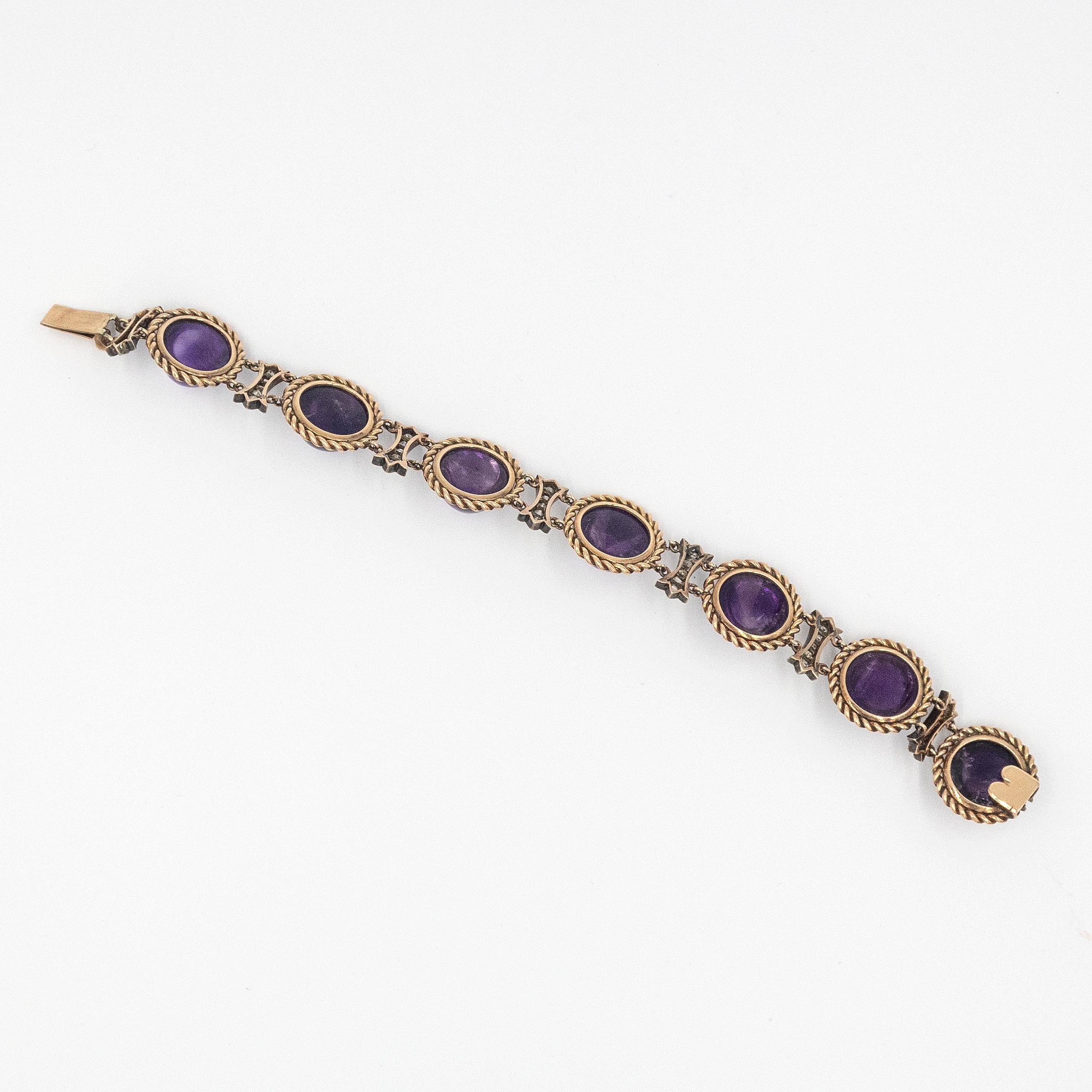 Bracelet ancien en or jaune 14K avec diamant et améthyste Unisexe en vente
