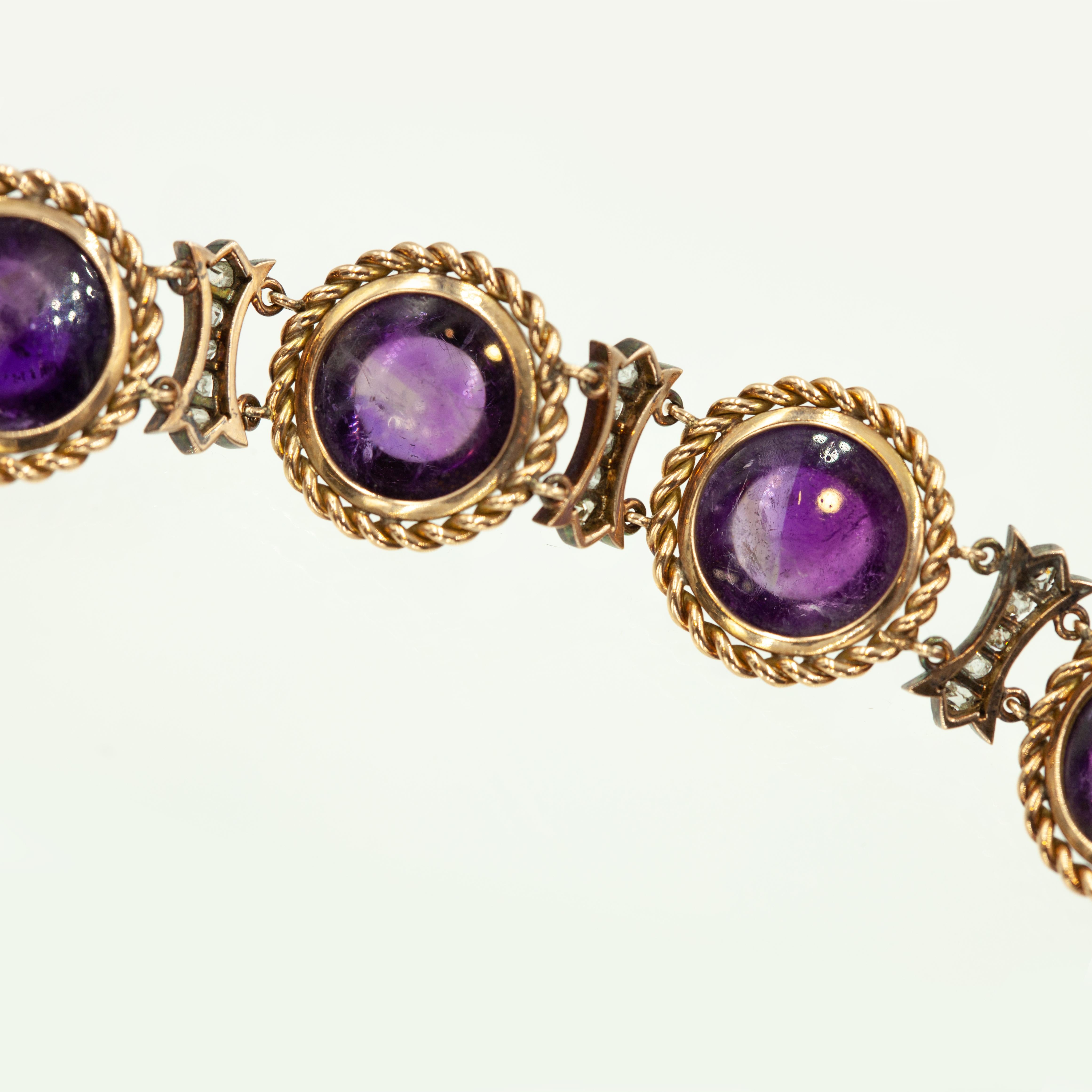 Bracelet ancien en or jaune 14K avec diamant et améthyste en vente 1