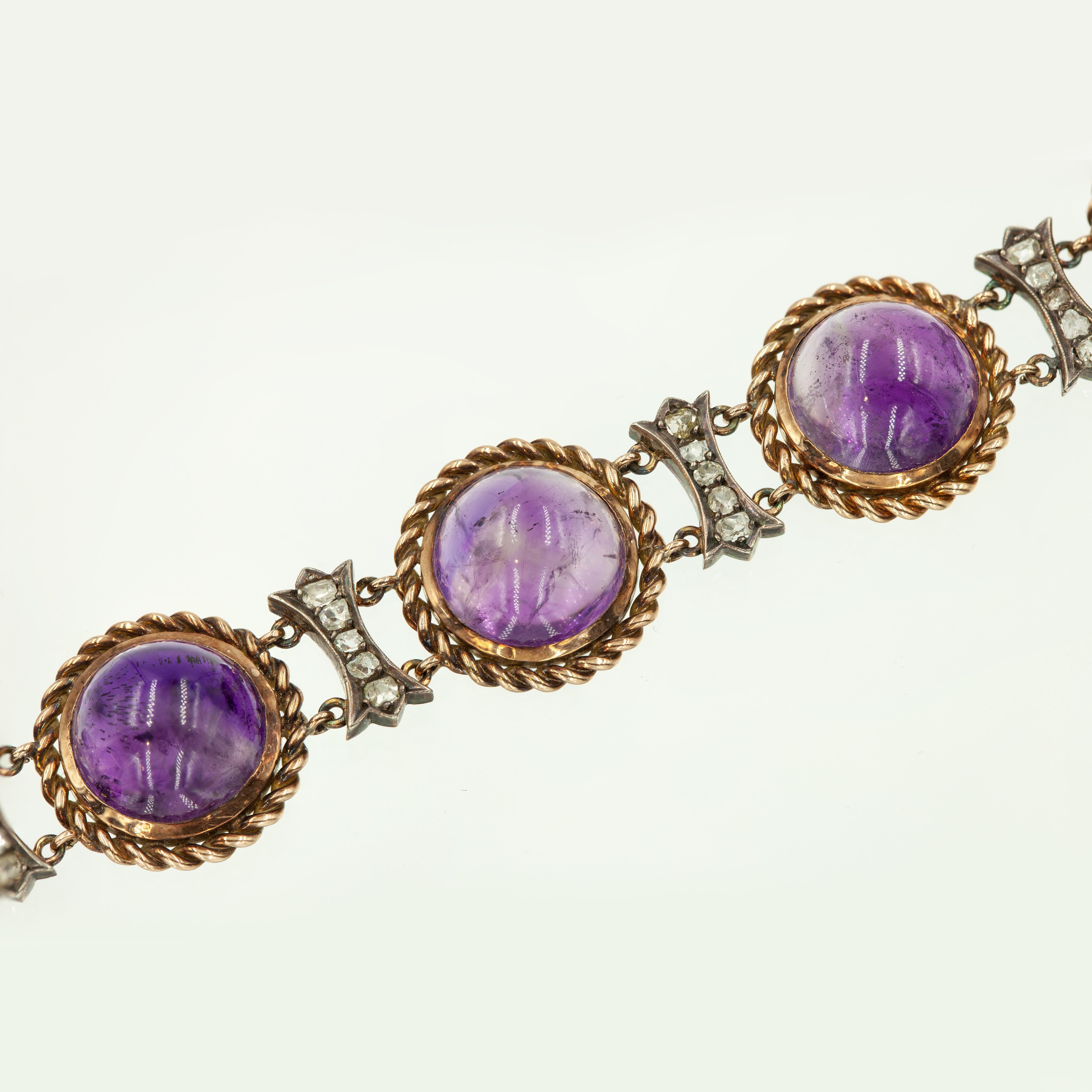 Bracelet ancien en or jaune 14K avec diamant et améthyste Bon état - En vente à New York, NY