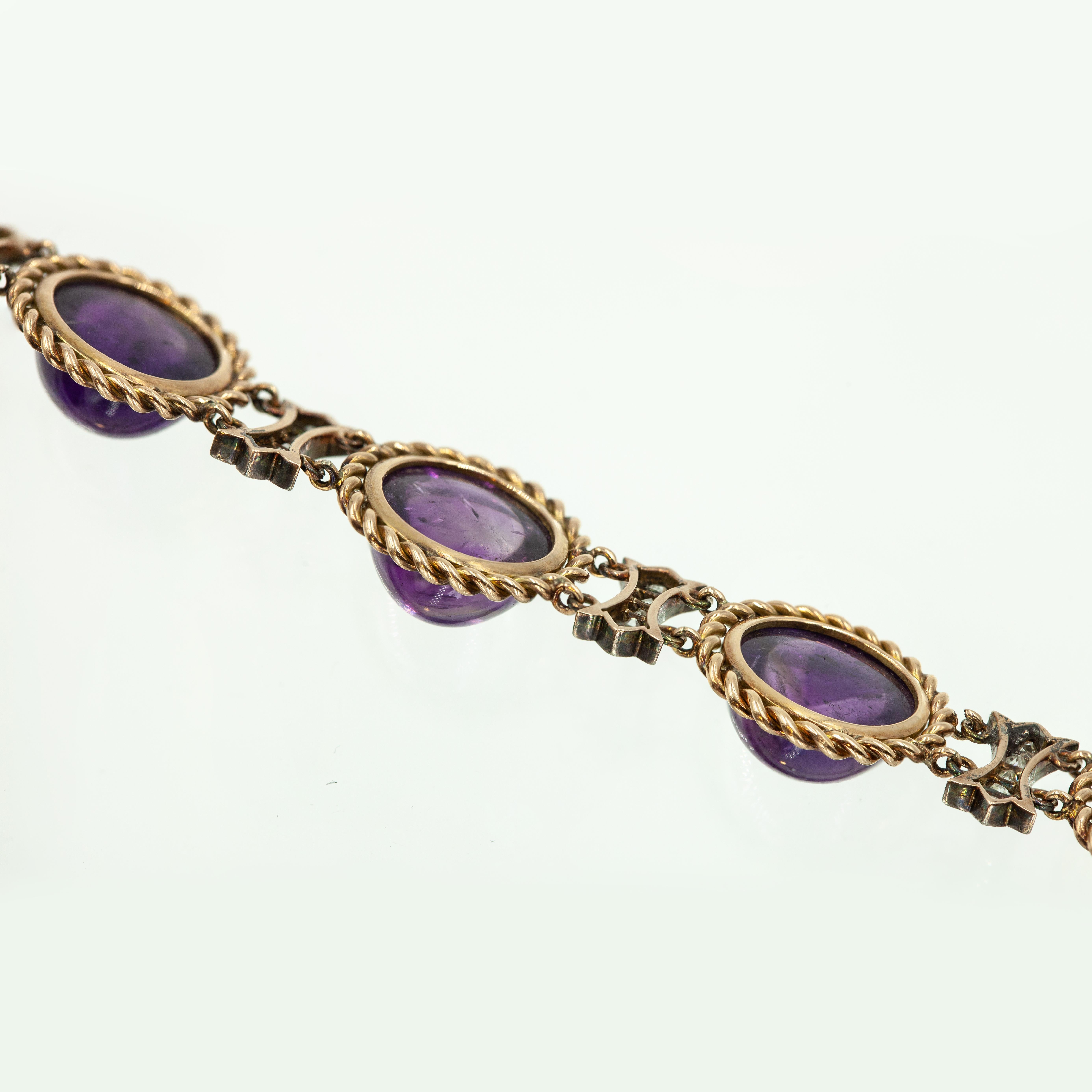 Bracelet ancien en or jaune 14K avec diamant et améthyste en vente 2