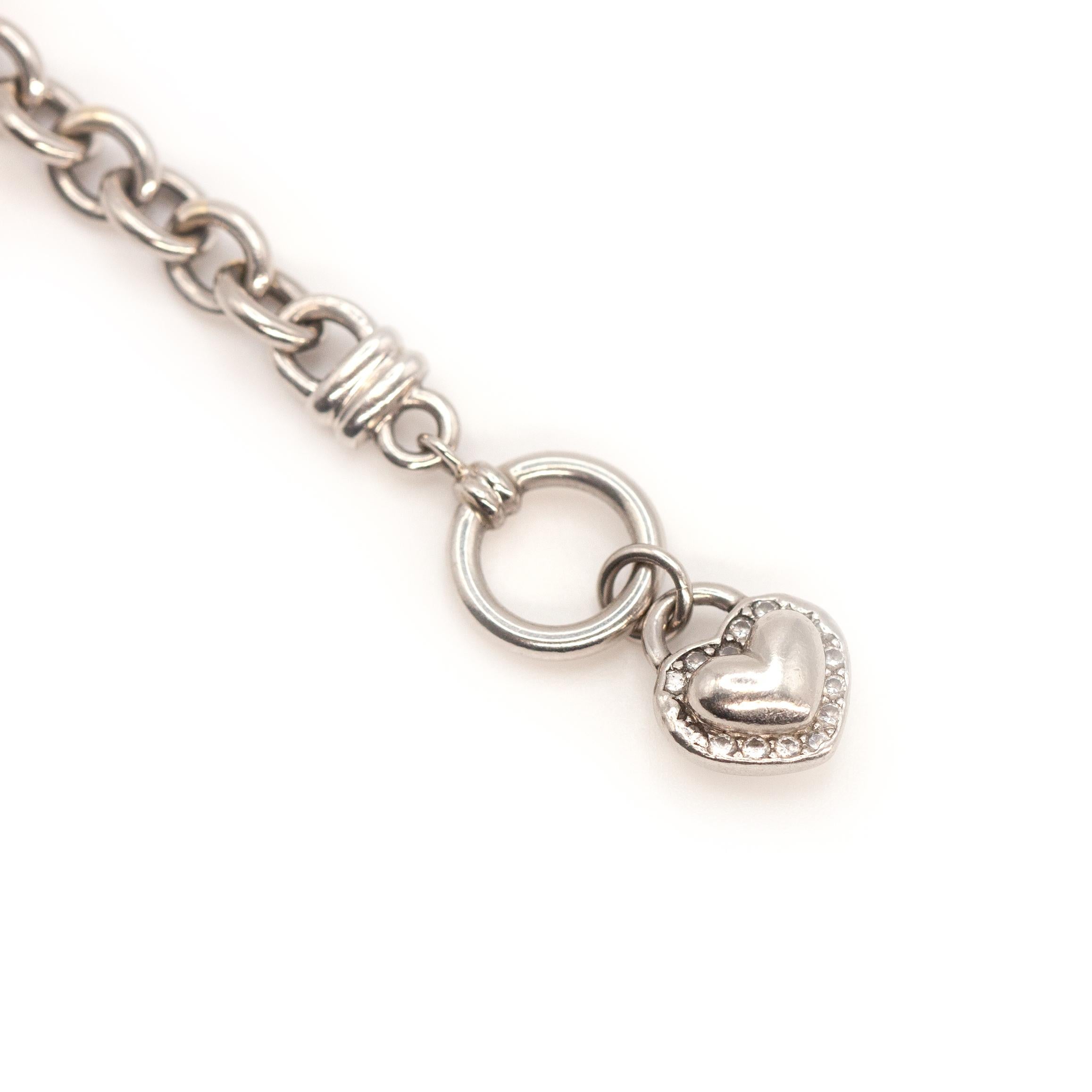 Scott Kaye, braccialetto con diamante e cuore in platino, con chiusura a scatto in vendita 1