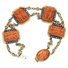 Puttini Capri Coral Cameo and Diamond bracelet in 18 Karat Yellow Gold