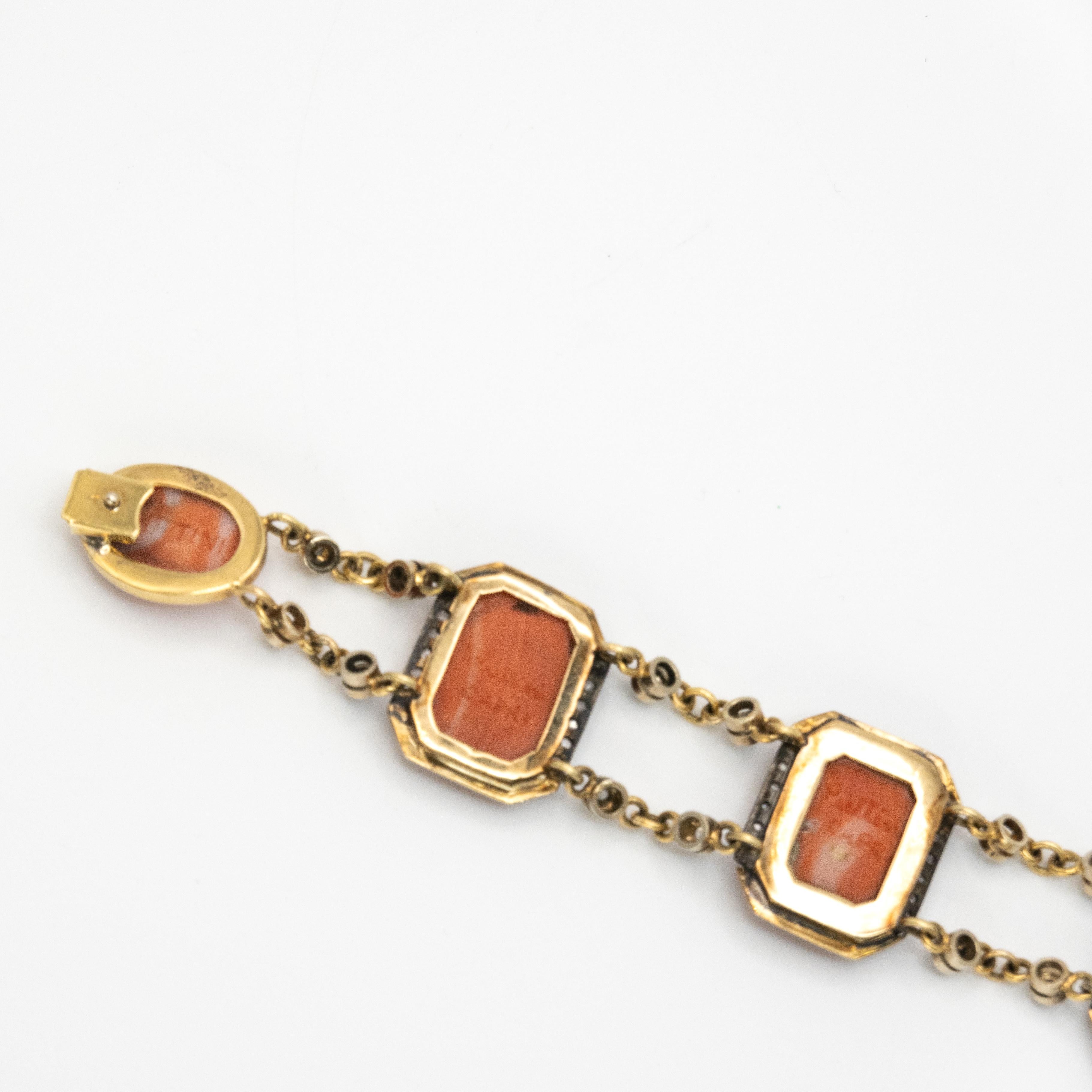 Puttini Capri Coral Cameo and Diamond bracelet in 18 Karat Yellow Gold Unisexe en vente