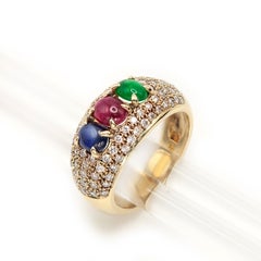 14K Yellow Gold Diamond, Emerald Ruby and Sapphire Ring