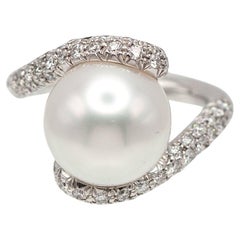Mikimoto 18K White Gold Diamond and South Sea Pearl Ring