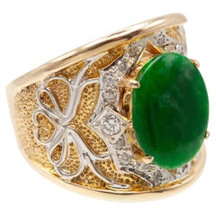 18K Yellow Gold and White Gold Jadeite Jade Diamond Cocktail Ring