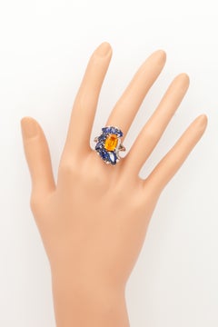 GIA Certified Sri Lanka Orange Sapphire Diamond Blue Sapphire Cocktail Ring
