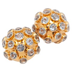 Mid-Century 18K Yellow Gold Aquamarine Sputnik Bombe Clip Earrings