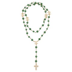 Custom 18 Karat Gold GIA Certified Jadeite Jade Diamond Rosary Style Necklace