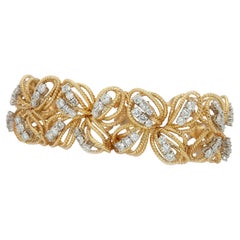 Vintage 18 Karat Gold Platinum Diamond Sculptural Ribbon Bracelet