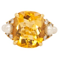 Seaman Schepps 18K Gold 7.80 Carat Citrine Pearl Diamond Cocktail Ring