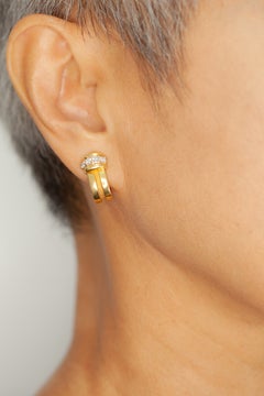 Vintage Tiffany & Co. Atlas 18K Yellow Gold Platinum Diamond Hoop Earrings