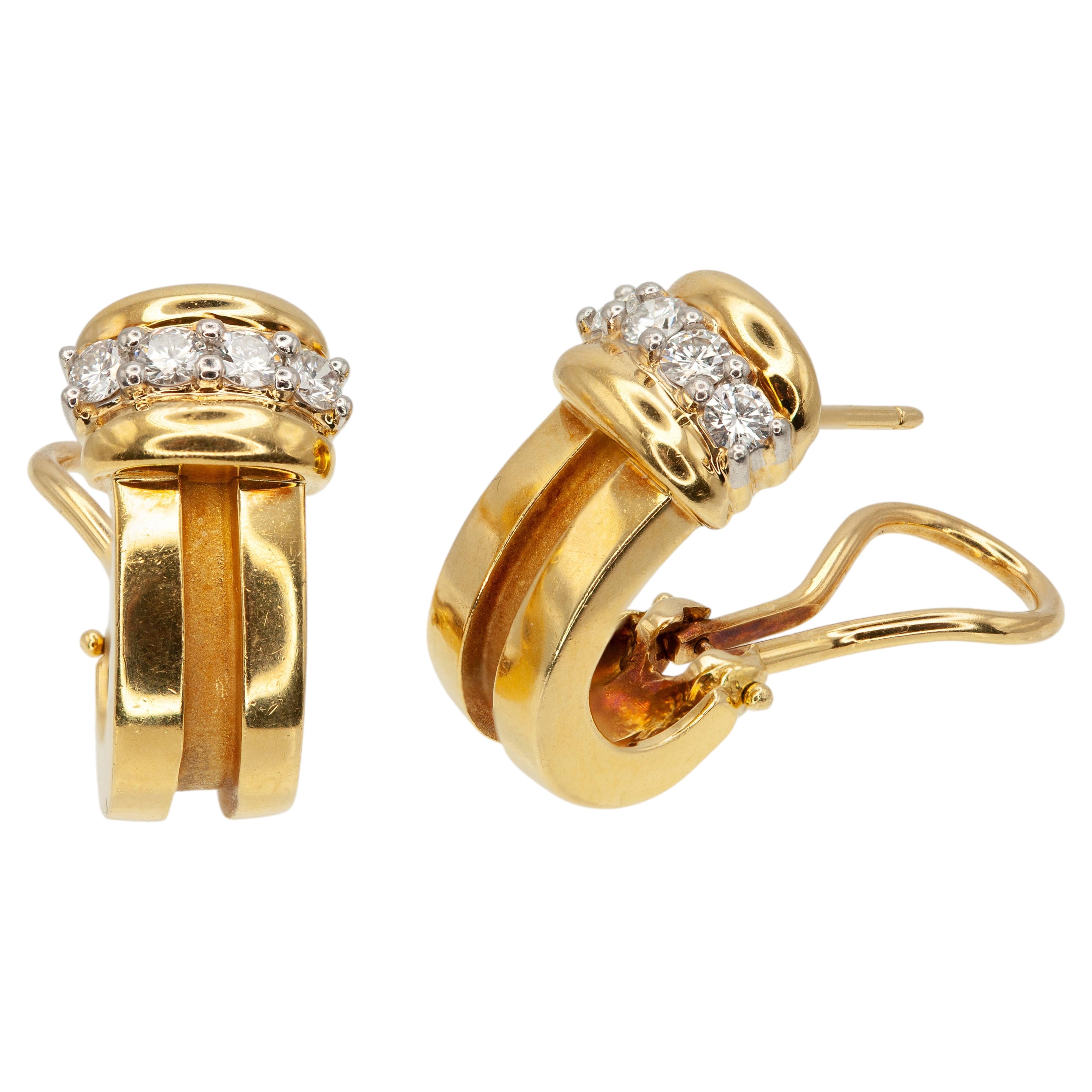 Weinlese Tiffany & Co. Atlas-Creolen aus 18-karätigem Gelbgold und Platin mit Diamanten