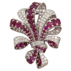 12.0 Carat Ruby 6.25 Carat Diamond Platinum Brooch Pendant