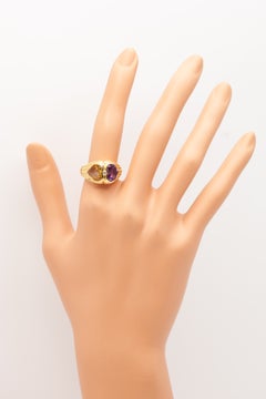 Bulgari 18K Gold 7.56 Carat Yellow and Purple Sapphire Heart Diamond Ring