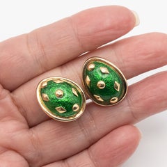 Tiffany & Co. Schlumberger 18-Karat Gold Green Enamel Clip-on Earrings